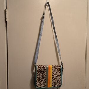 Landry Leopard Print Crossbody Bag with Blue Strap